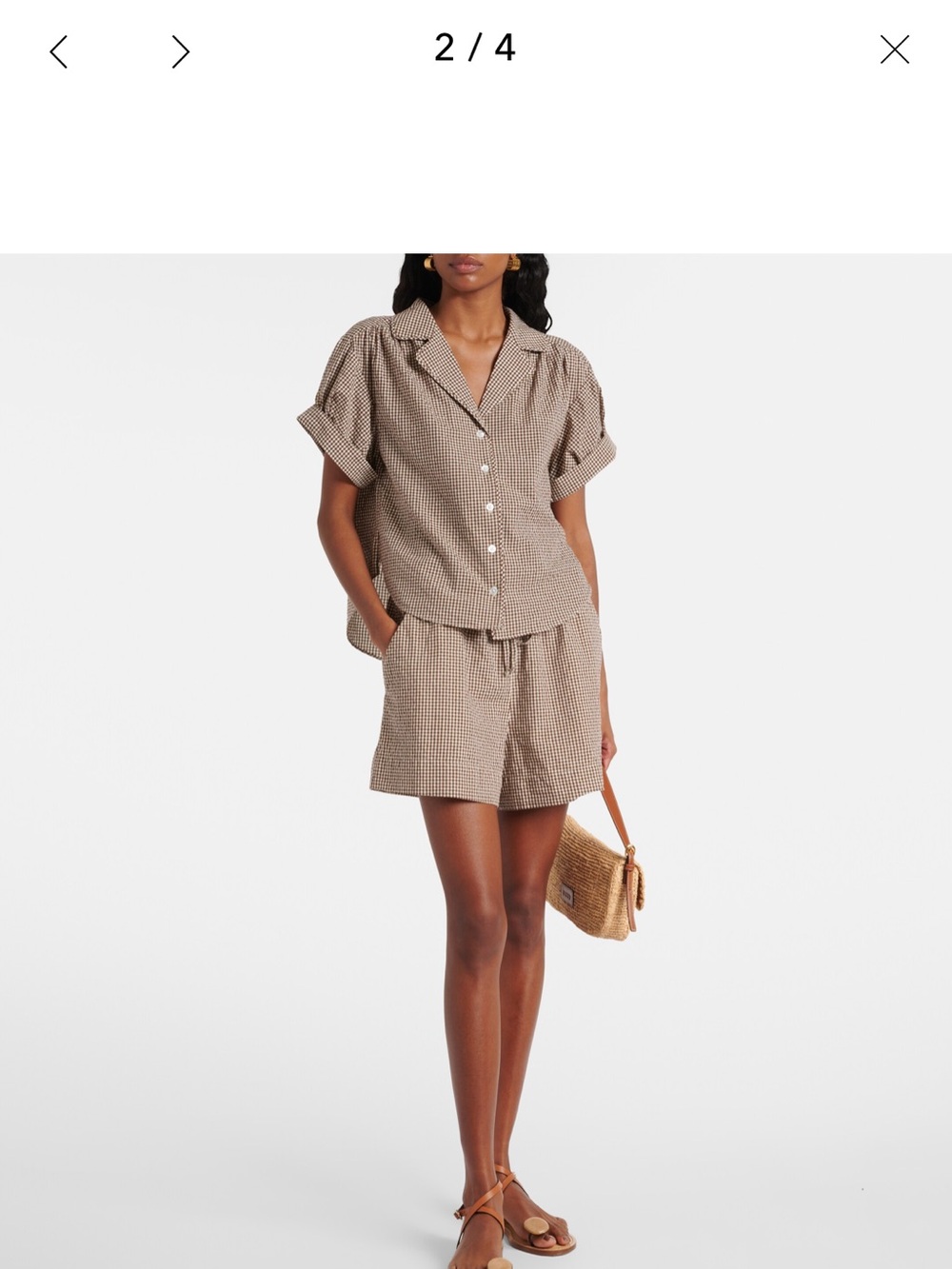 Veronica Beard Tan Gingham Drawstring Shorts